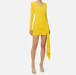 Elisabetta Franchi Mini Dresses|Dresses|Draped jersey mini-dress with jewel accessory Mimosa