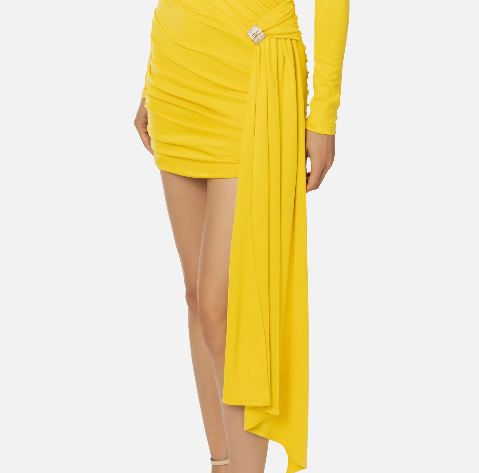 Elisabetta Franchi Mini Dresses|Dresses|Draped jersey mini-dress with jewel accessory Mimosa