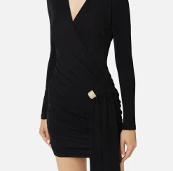 Elisabetta Franchi Mini Dresses|Dresses|Draped jersey mini-dress with jewel accessory Black