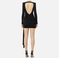 Elisabetta Franchi Mini Dresses|Dresses|Draped jersey mini-dress with jewel accessory Black