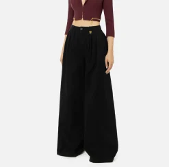 Elisabetta Franchi Jeans|Dyed cotton wide leg jeans with darts Black