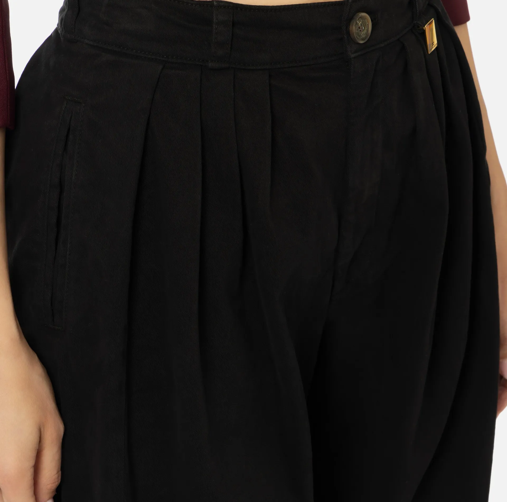 Elisabetta Franchi Jeans|Dyed cotton wide leg jeans with darts Black
