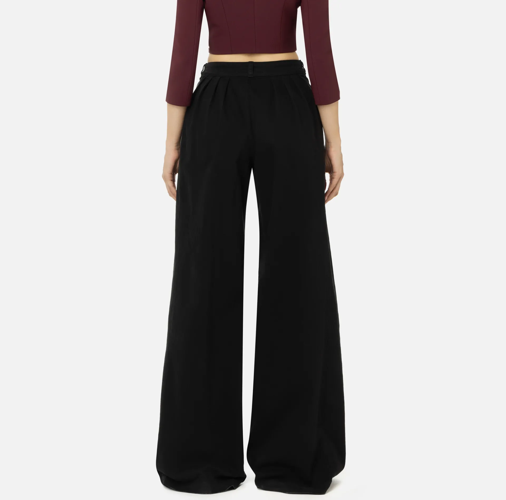 Elisabetta Franchi Jeans|Dyed cotton wide leg jeans with darts Black