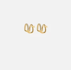 Elisabetta Franchi Jewelry|Earcuffs in metal with double logo ring and rhinestones YellowGold