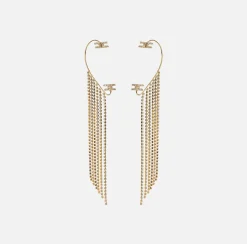 Elisabetta Franchi Jewelry|Earcuffs with rhinestone pendants YellowGold