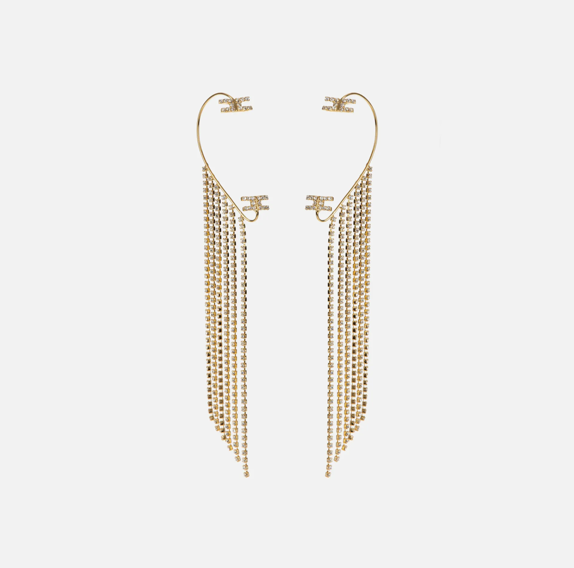 Elisabetta Franchi Jewelry|Earcuffs with rhinestone pendants YellowGold