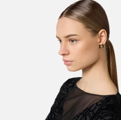 Elisabetta Franchi Jewelry|EF logo earrings YellowGold