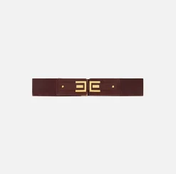 Elisabetta Franchi Belts|Elastic belt with logo plaque RougeNoir