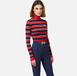 Elisabetta Franchi Belts|Elastic belt with logo plaque