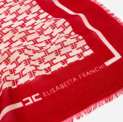 Elisabetta Franchi Scarves|Monogram Scarf Butter/Red