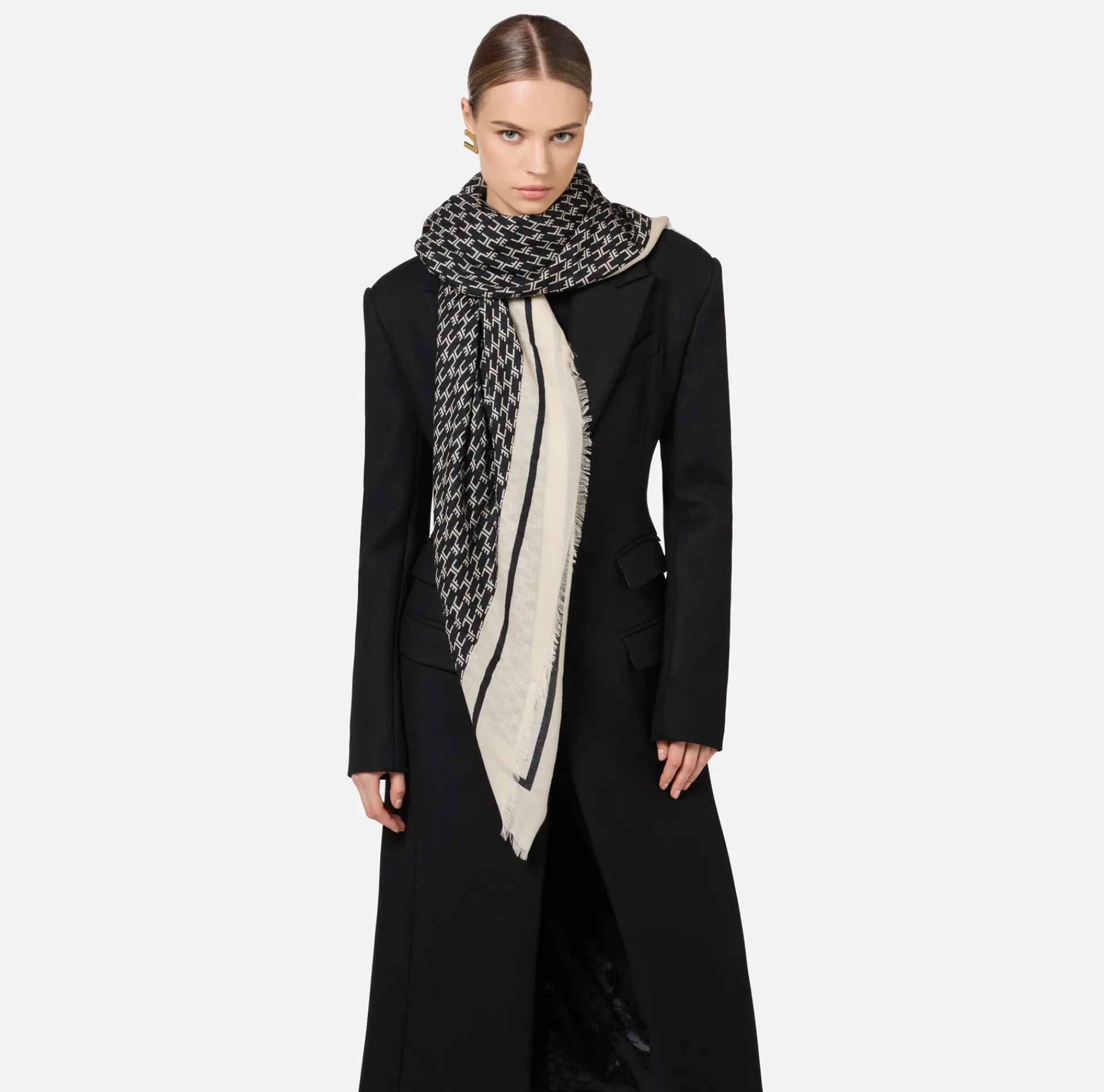 Elisabetta Franchi Scarves|Monogram Scarf Black/Butter