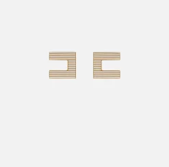 Elisabetta Franchi Jewelry|Emaillierte gestreifte Logo-Ohrringe aus Messing YellowGold/Ivory