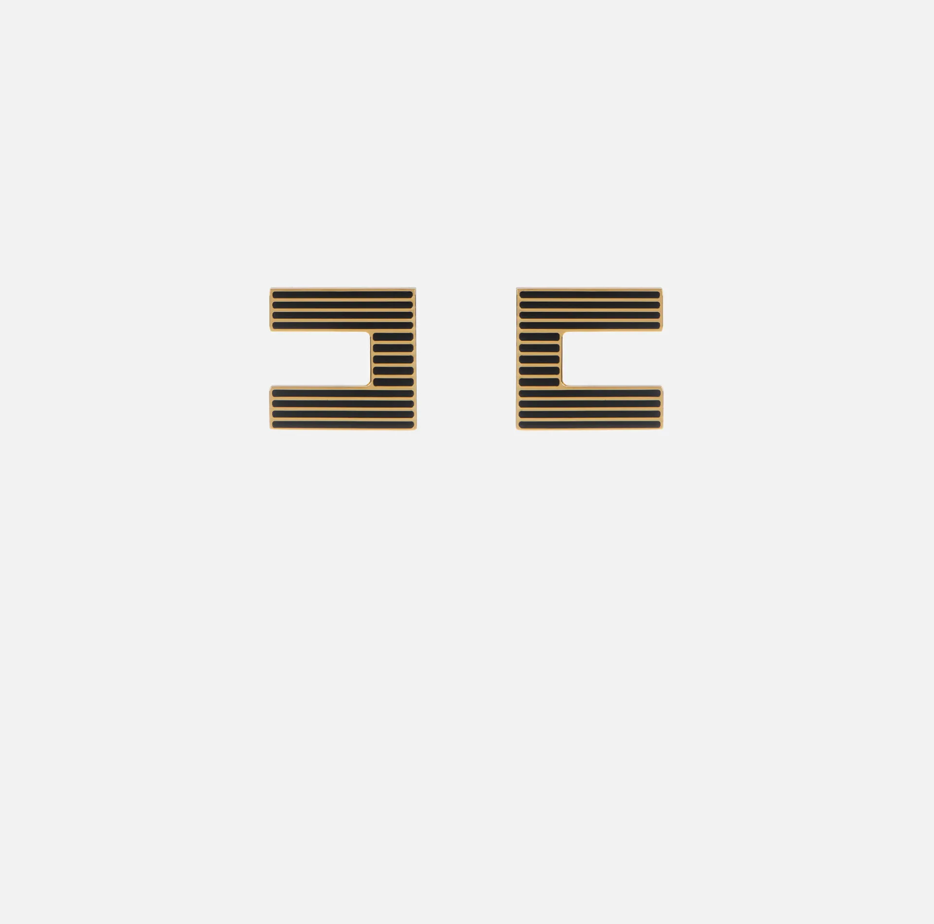 Elisabetta Franchi Jewelry|Emaillierte gestreifte Logo-Ohrringe aus Messing YellowGold/Black