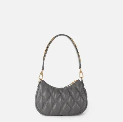 Elisabetta Franchi Shoulder Bags|Embossed fabric hobo bag with lettering Steel