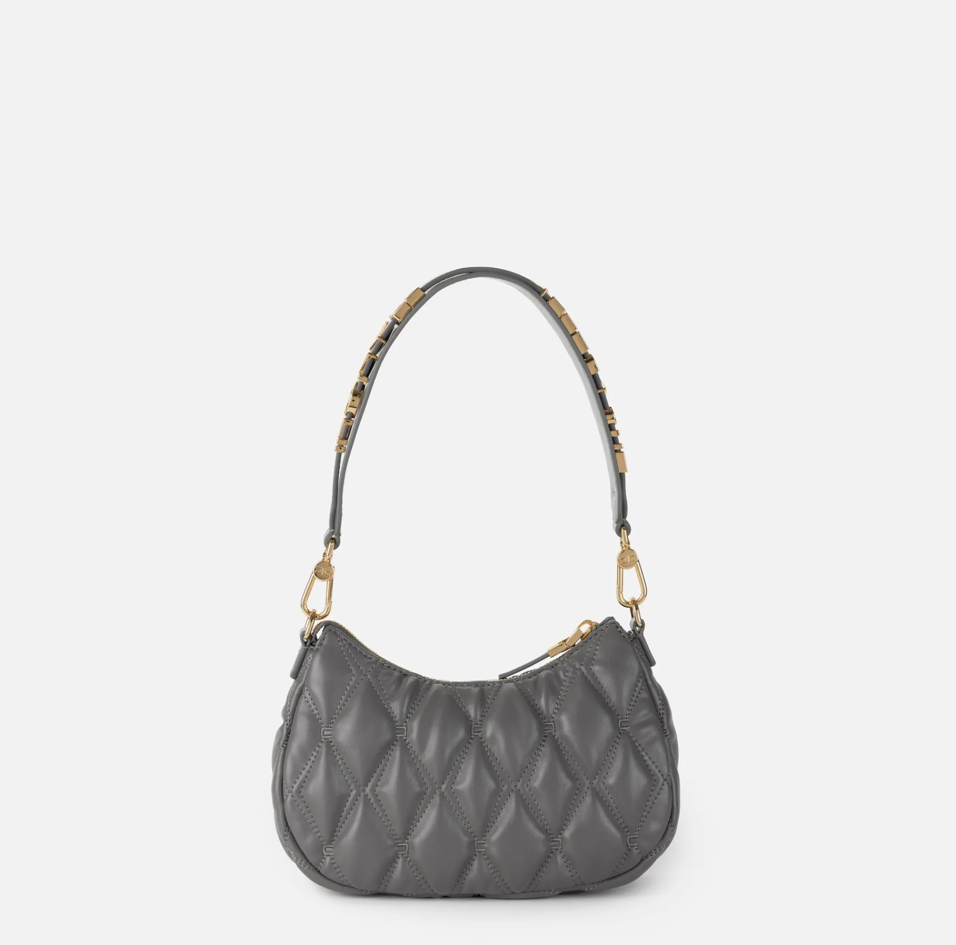 Elisabetta Franchi Shoulder Bags|Embossed fabric hobo bag with lettering Steel