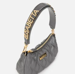 Elisabetta Franchi Shoulder Bags|Embossed fabric hobo bag with lettering Steel