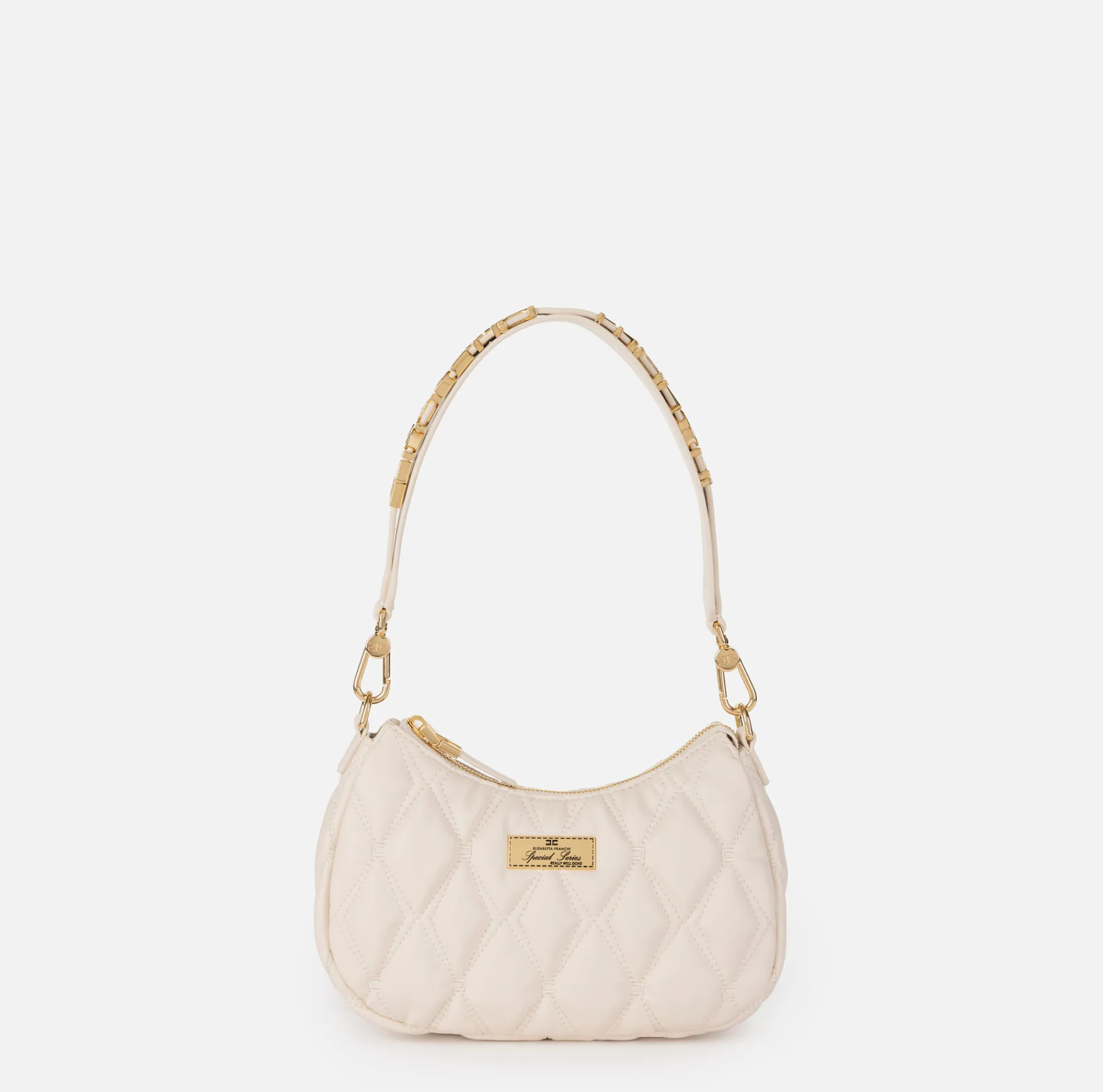 Elisabetta Franchi Shoulder Bags|Embossed fabric hobo bag with lettering Latex