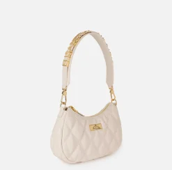 Elisabetta Franchi Shoulder Bags|Embossed fabric hobo bag with lettering Latex