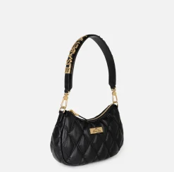 Elisabetta Franchi Shoulder Bags|Embossed fabric hobo bag with lettering Black