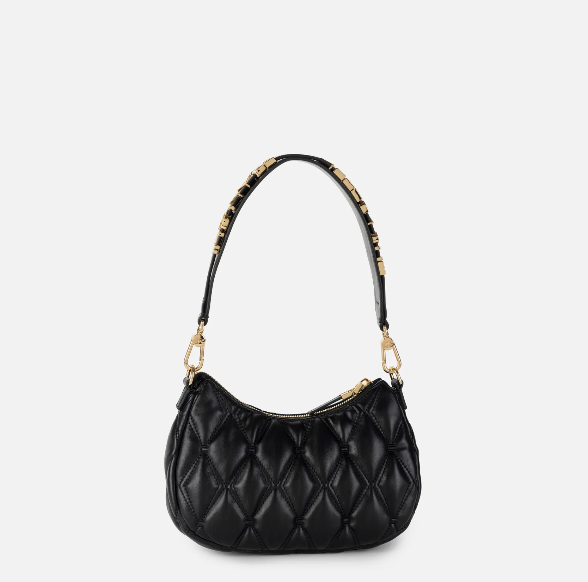 Elisabetta Franchi Shoulder Bags|Embossed fabric hobo bag with lettering Black