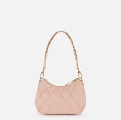 Elisabetta Franchi Shoulder Bags|Embossed fabric hobo bag with lettering Nude