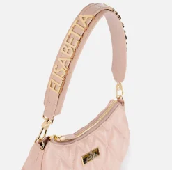 Elisabetta Franchi Shoulder Bags|Embossed fabric hobo bag with lettering Nude