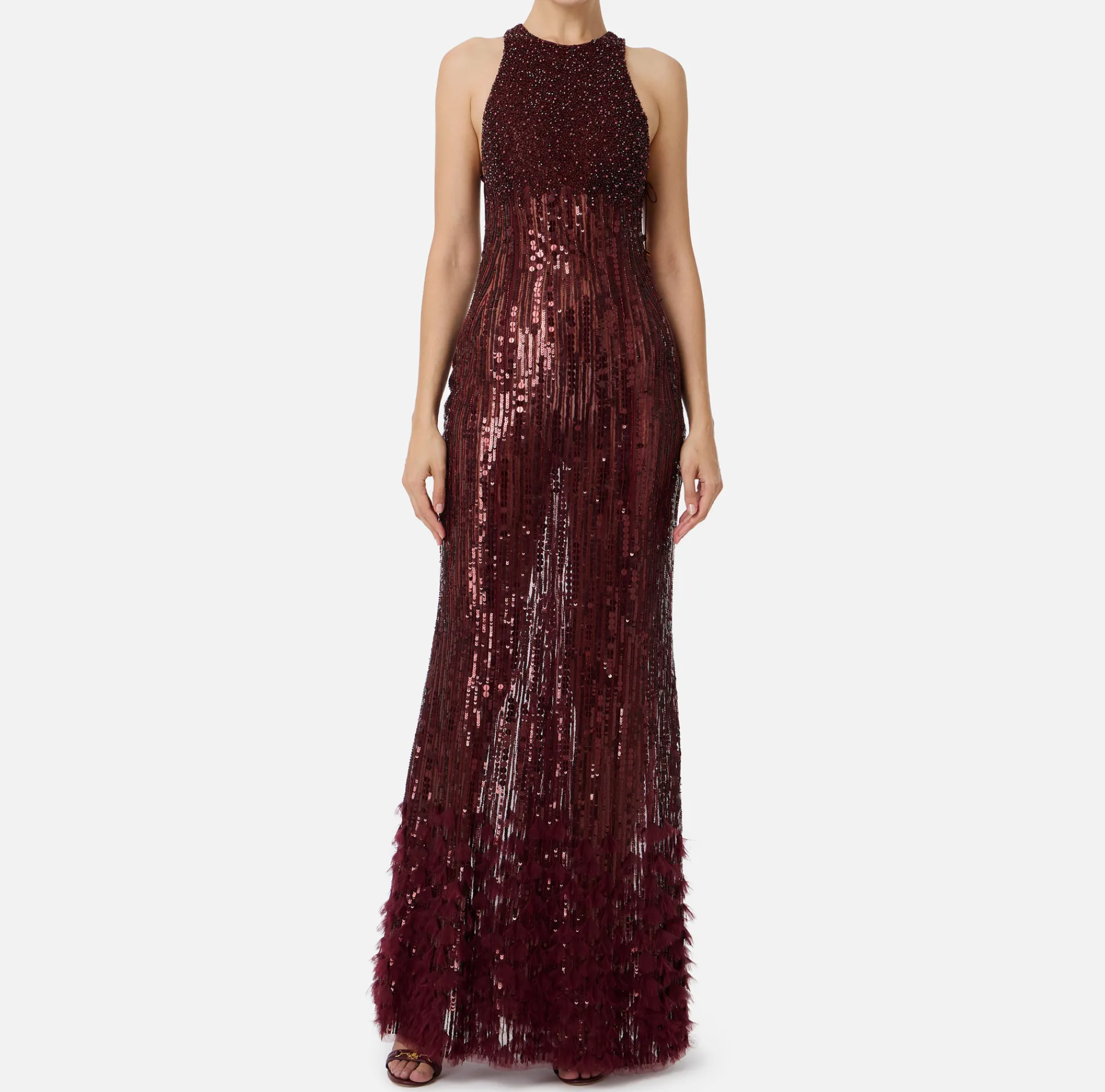 Elisabetta Franchi Red Carpet Dresses|Red Carpet|Embroidered red carpet dress with organza fringing RougeNoir