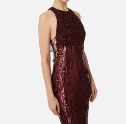 Elisabetta Franchi Red Carpet Dresses|Red Carpet|Embroidered red carpet dress with organza fringing RougeNoir