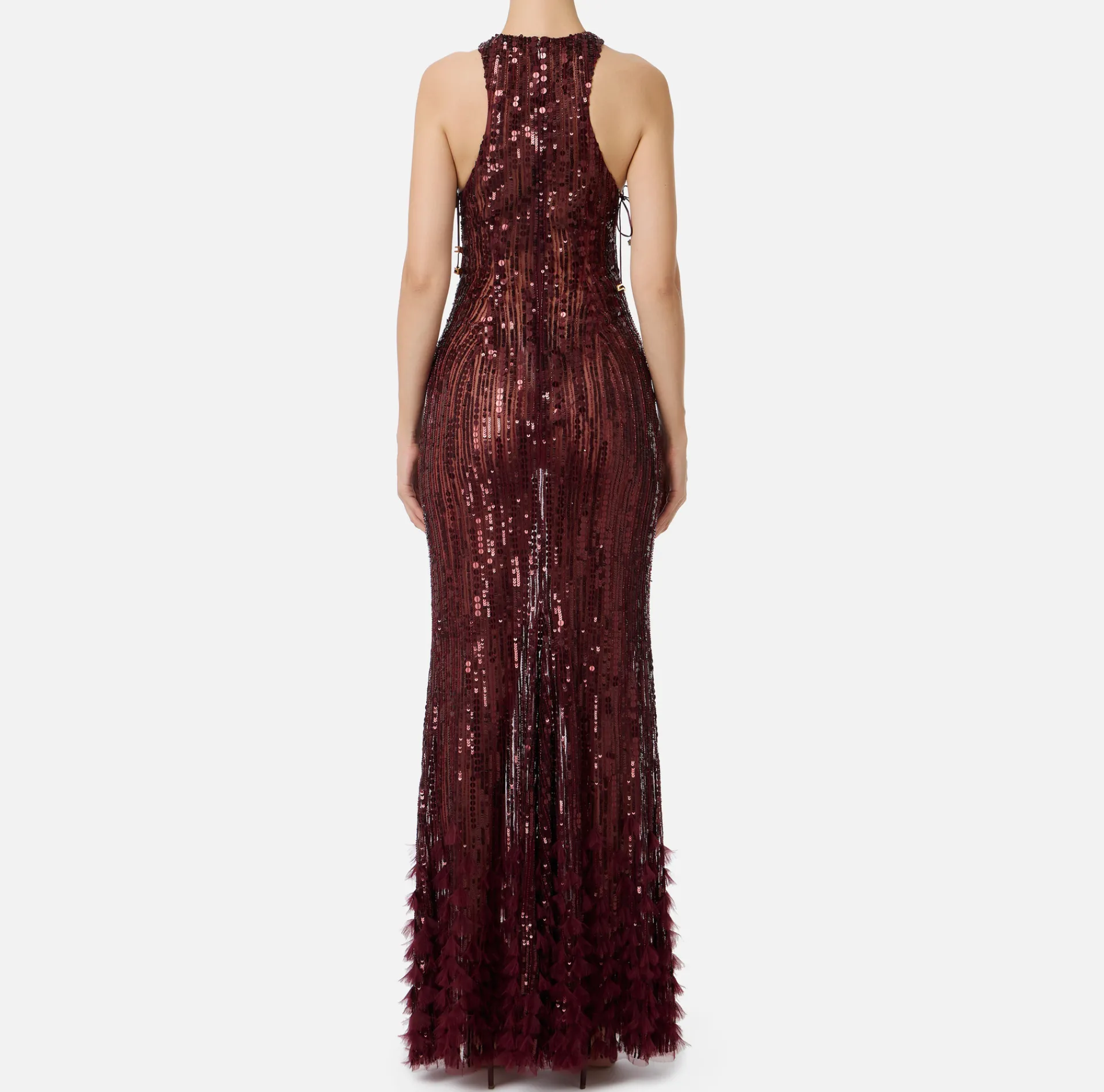 Elisabetta Franchi Red Carpet Dresses|Red Carpet|Embroidered red carpet dress with organza fringing RougeNoir