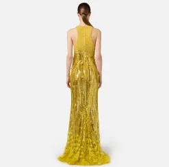 Elisabetta Franchi Red Carpet Dresses|Red Carpet|Embroidered red carpet dress with organza fringing Mimosa
