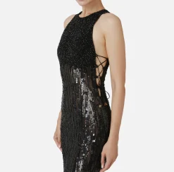 Elisabetta Franchi Red Carpet Dresses|Red Carpet|Embroidered red carpet dress with organza fringing Black