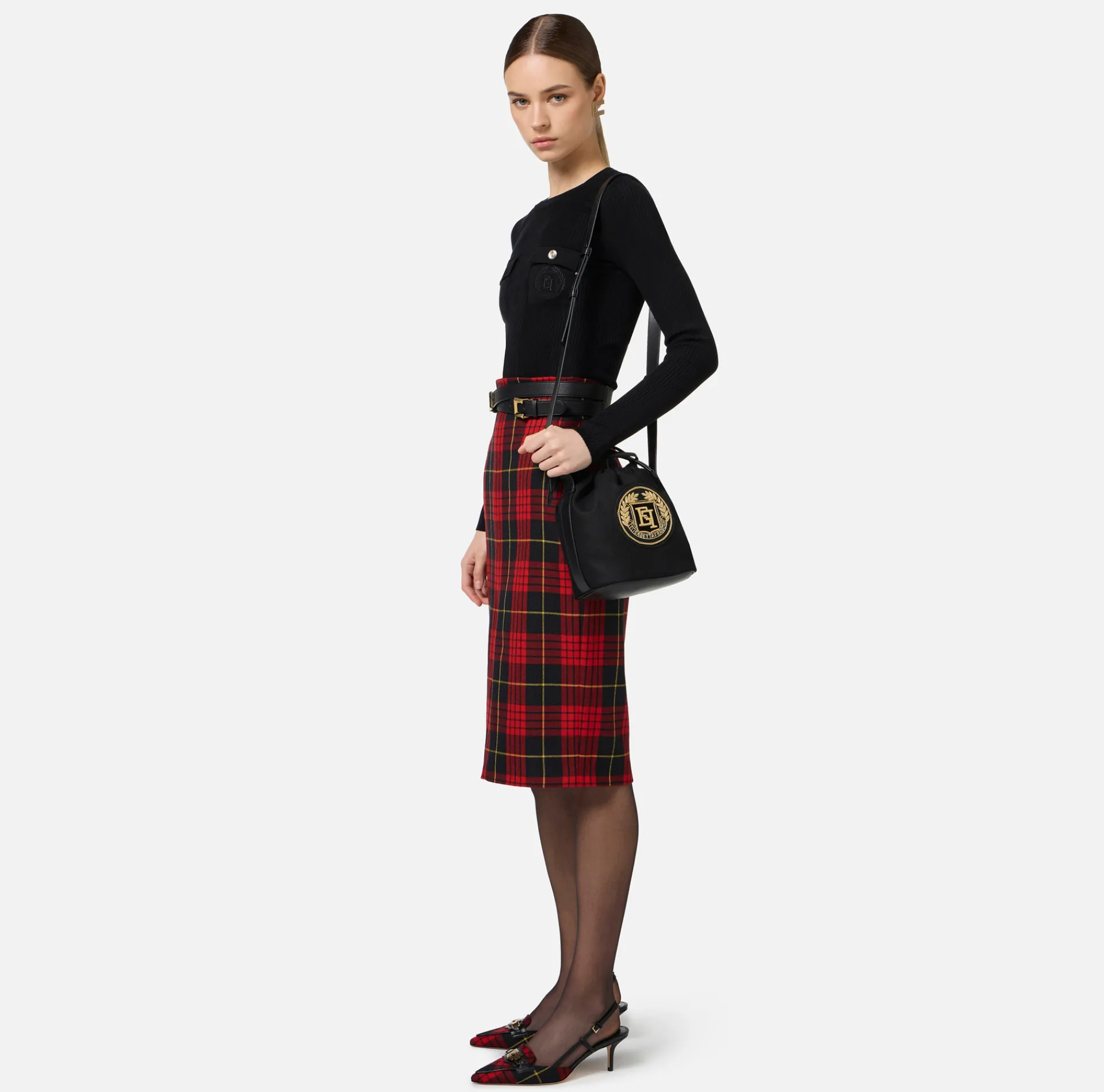 Elisabetta Franchi Strap Bags|Fabric bucket bag Black