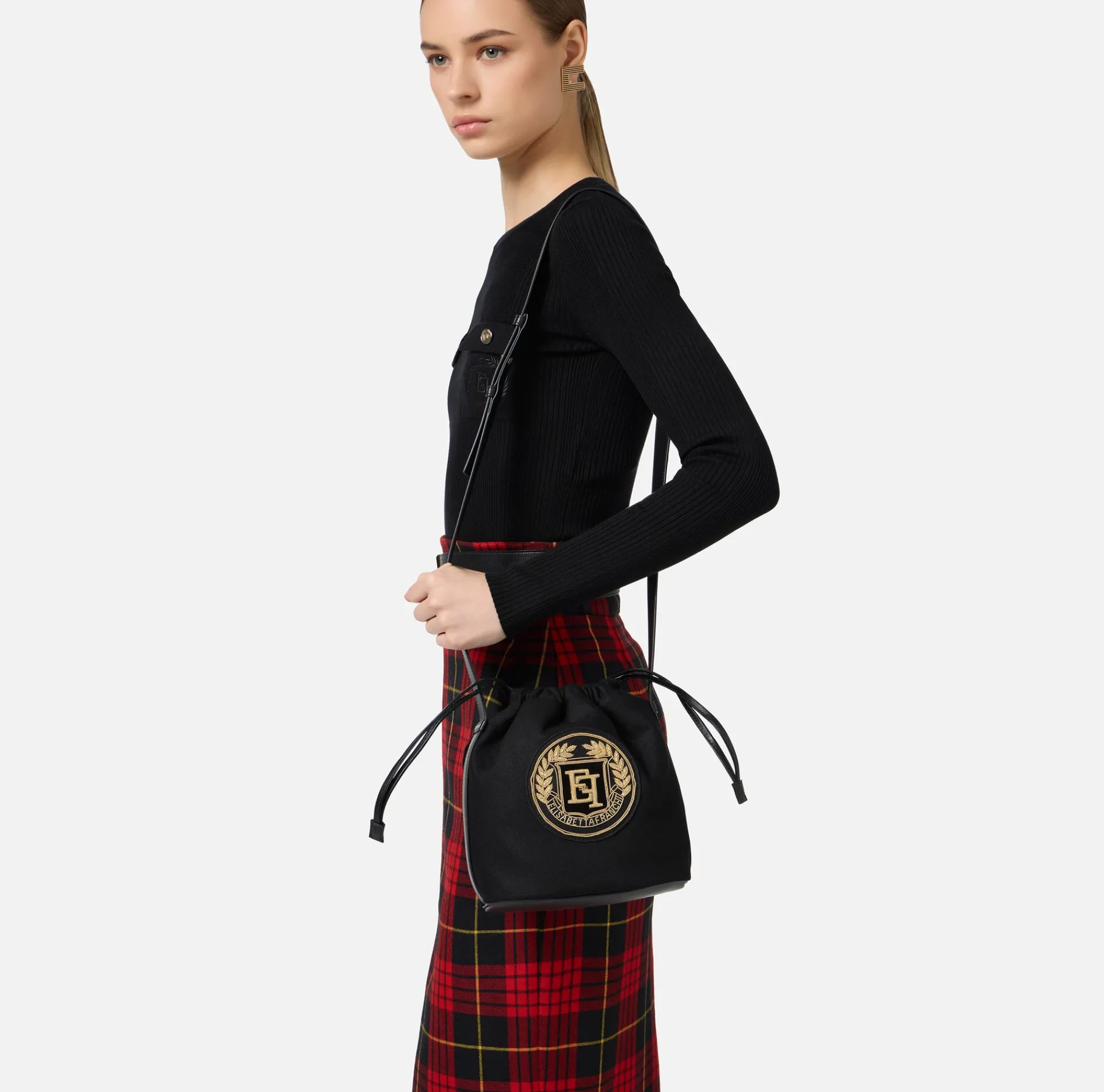 Elisabetta Franchi Strap Bags|Fabric bucket bag Black