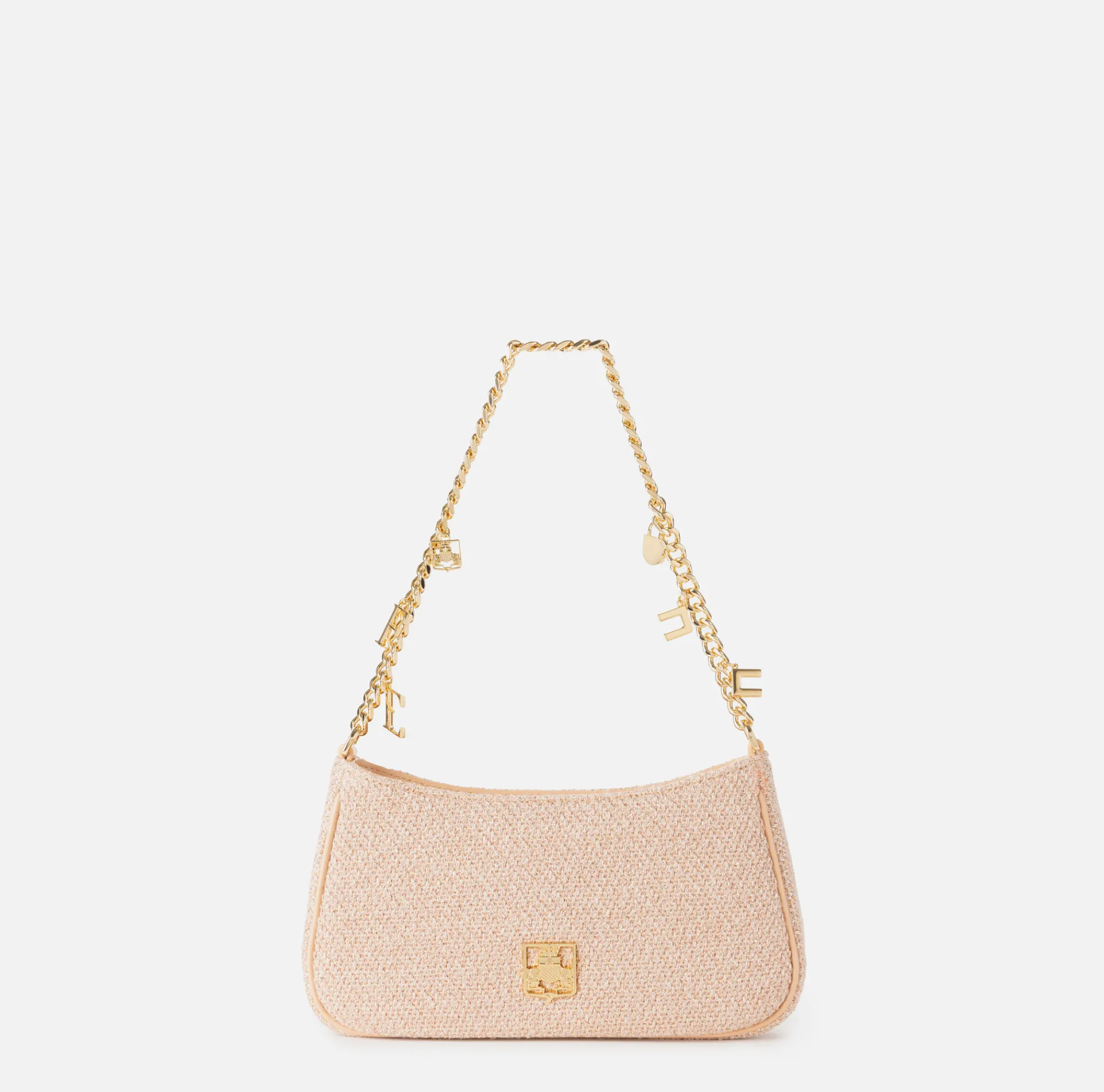 Elisabetta Franchi Shoulder Bags|Fabric hobo bag with shoulder strap with charms PeachRose