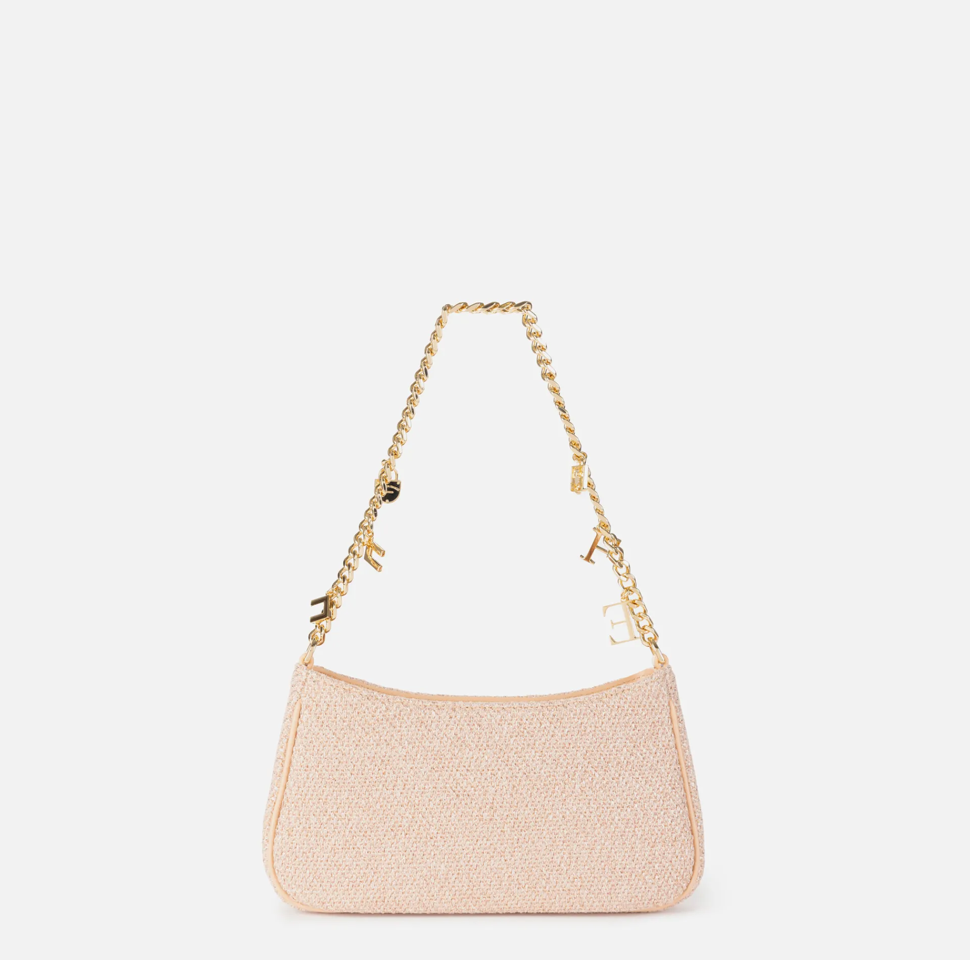 Elisabetta Franchi Shoulder Bags|Fabric hobo bag with shoulder strap with charms PeachRose