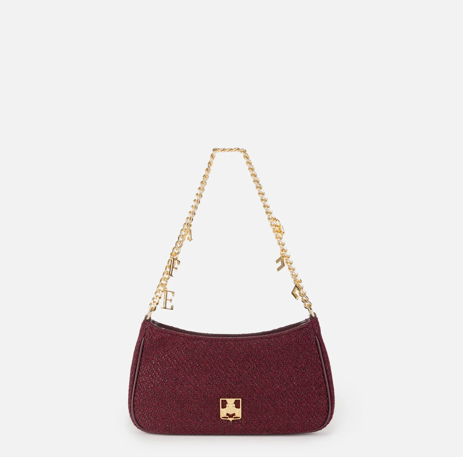 Elisabetta Franchi Shoulder Bags|Fabric hobo bag with shoulder strap with charms RougeNoir