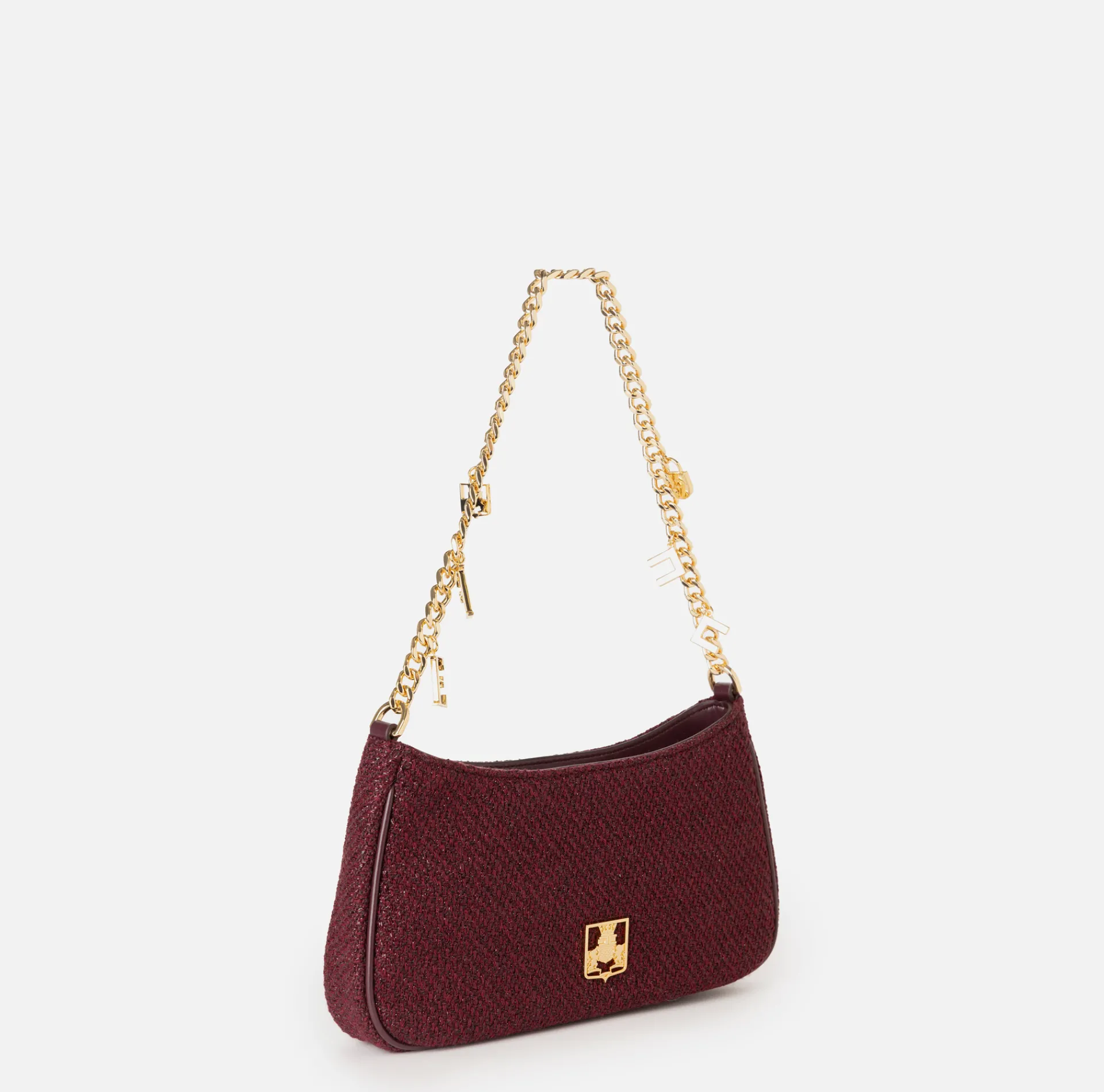 Elisabetta Franchi Shoulder Bags|Fabric hobo bag with shoulder strap with charms RougeNoir