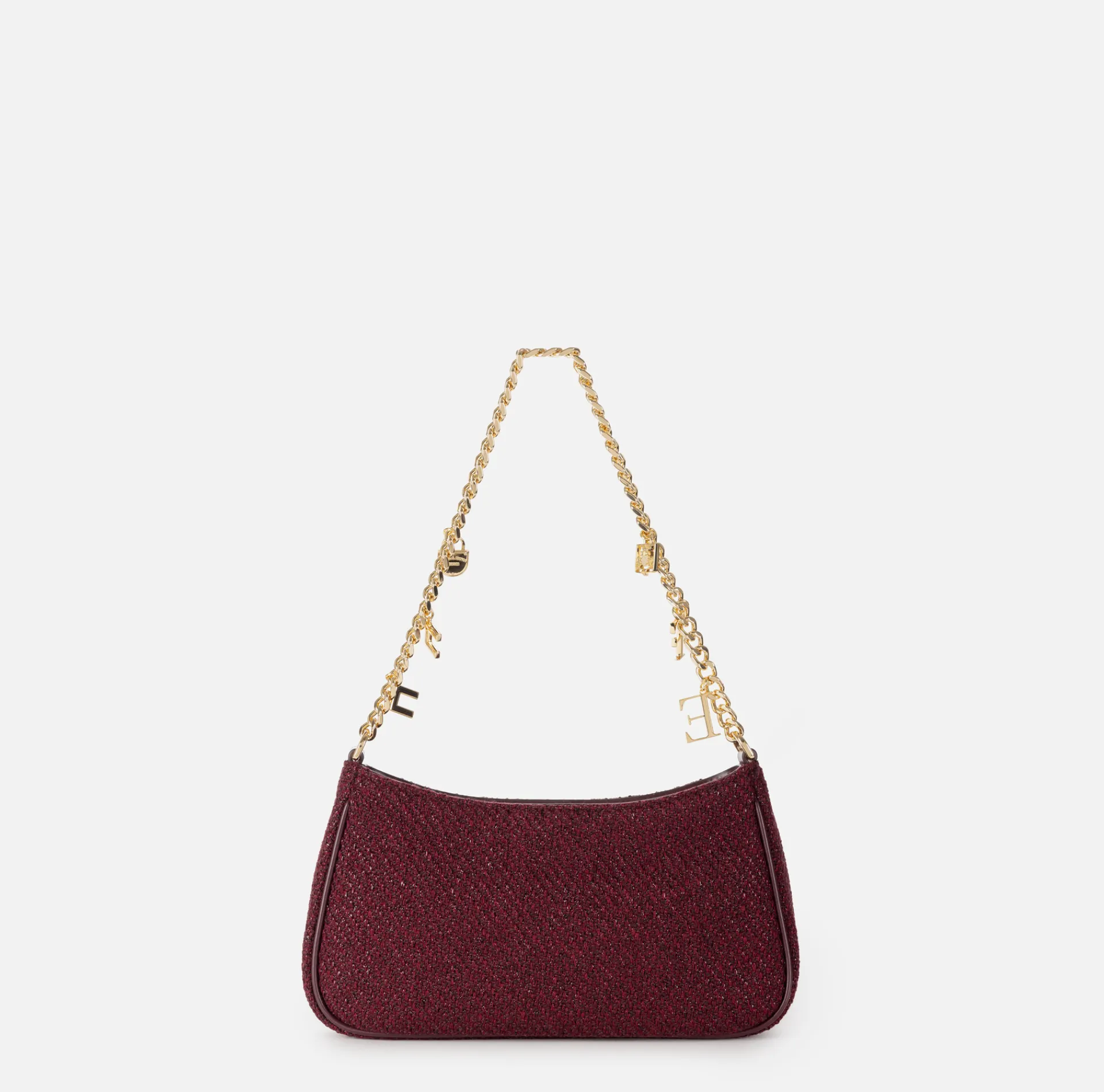Elisabetta Franchi Shoulder Bags|Fabric hobo bag with shoulder strap with charms RougeNoir