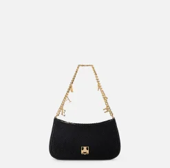 Elisabetta Franchi Shoulder Bags|Fabric hobo bag with shoulder strap with charms Black