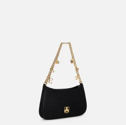 Elisabetta Franchi Shoulder Bags|Fabric hobo bag with shoulder strap with charms Black