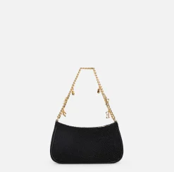 Elisabetta Franchi Shoulder Bags|Fabric hobo bag with shoulder strap with charms Black