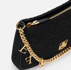 Elisabetta Franchi Shoulder Bags|Fabric hobo bag with shoulder strap with charms Black
