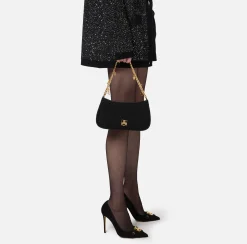 Elisabetta Franchi Shoulder Bags|Fabric hobo bag with shoulder strap with charms Black