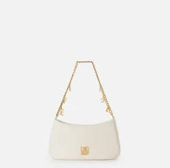 Elisabetta Franchi Shoulder Bags|Fabric hobo bag with shoulder strap with charms Ivory