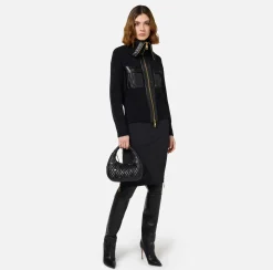 Elisabetta Franchi Knitwear And Sweatshirts|Fisherman’s rib wool cardigan with maxi zip Black