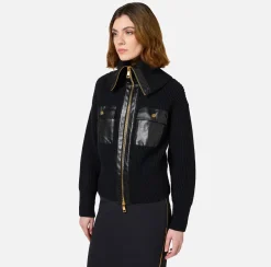 Elisabetta Franchi Knitwear And Sweatshirts|Fisherman’s rib wool cardigan with maxi zip Black