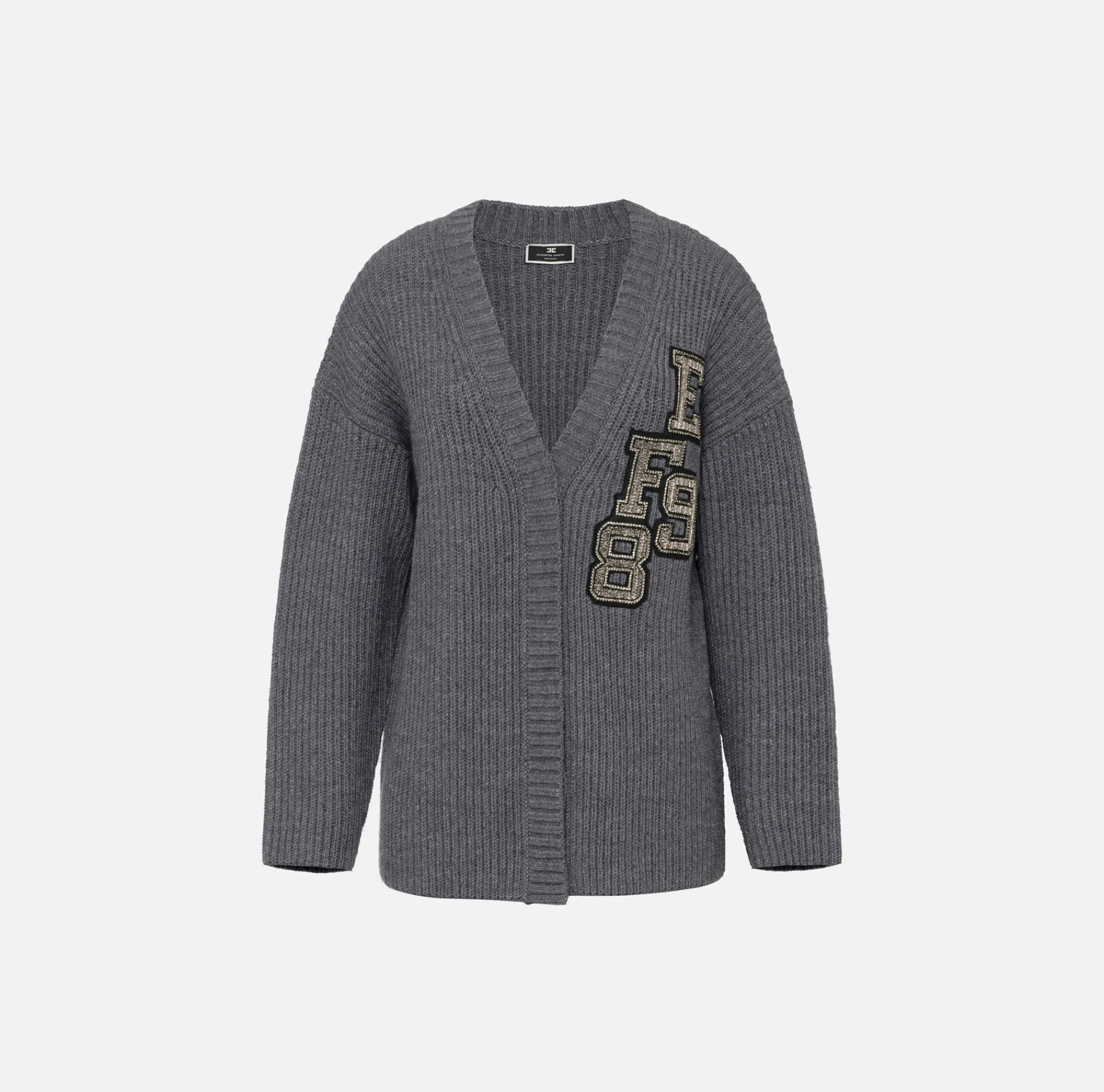 Elisabetta Franchi Knitwear And Sweatshirts|Fisherman’s rib wool cardigan with logo patch