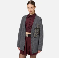 Elisabetta Franchi Knitwear And Sweatshirts|Fisherman’s rib wool cardigan with logo patch