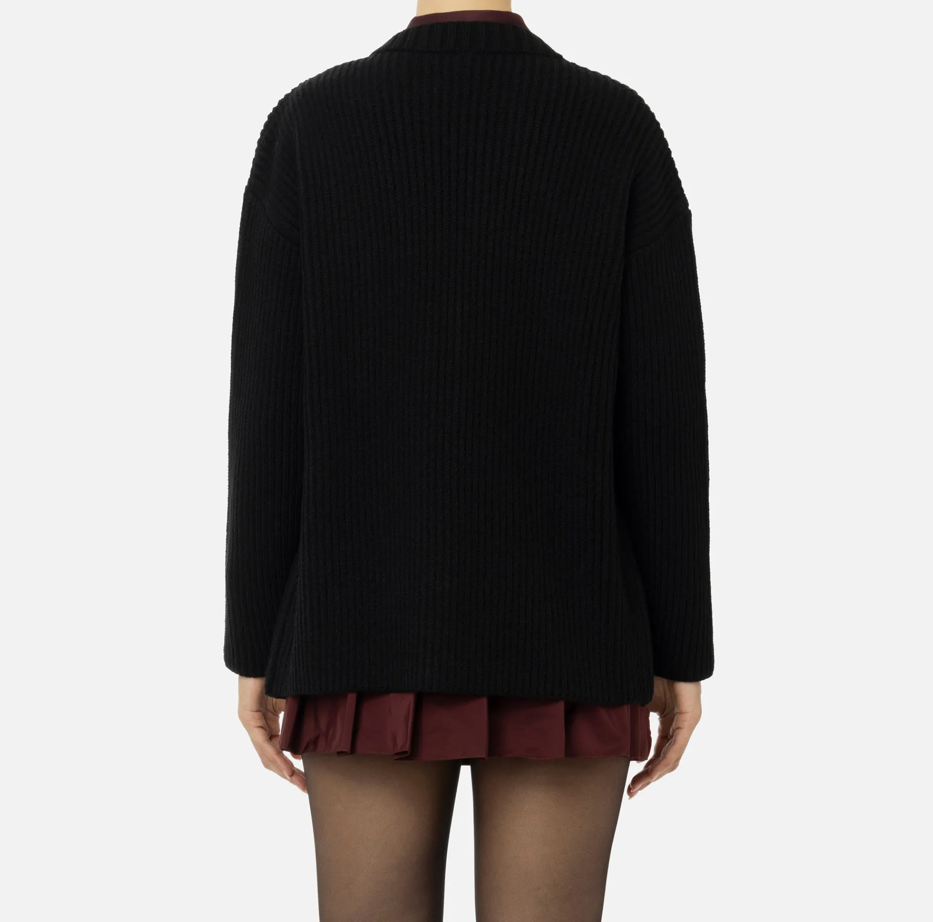 Elisabetta Franchi Knitwear And Sweatshirts|Fisherman’s rib wool cardigan with logo patch Black