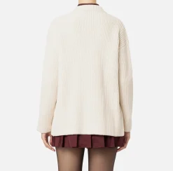 Elisabetta Franchi Knitwear And Sweatshirts|Fisherman’s rib wool cardigan with logo patch Butter
